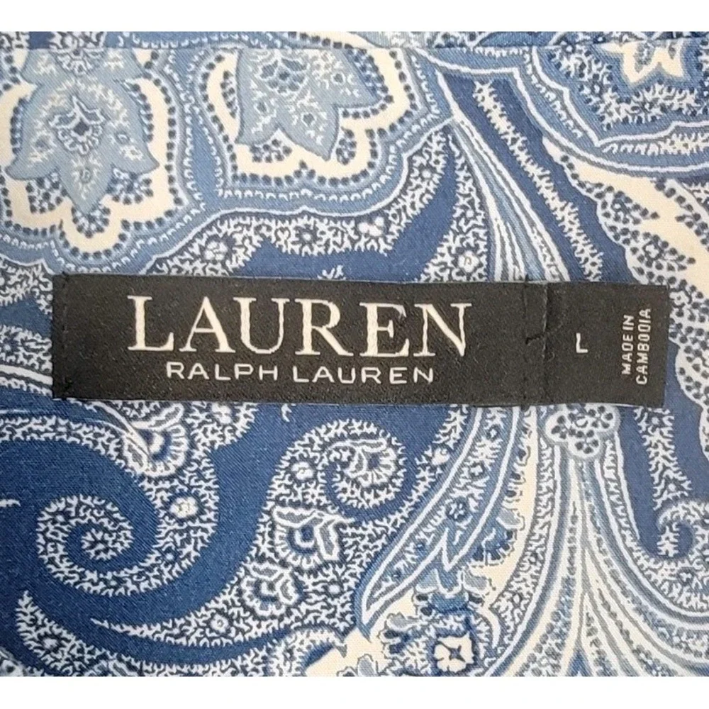 Lauren Ralph Lauren Womens Pajamas 2 Piece Paisley Set Top Pants Size Large Blue